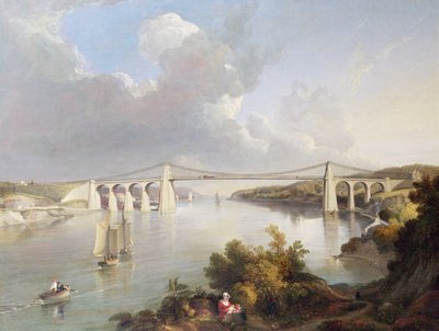 The Menai Bridge, North Wales by George Arnald